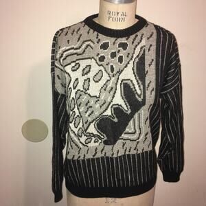 Gala by Daniel Vignozzi Vintage 1980's Black & White Graphic Print Sweater M